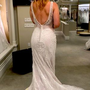 SOLD Maggie Sottero Elaine Dress in Ivory with Mauve undertone.